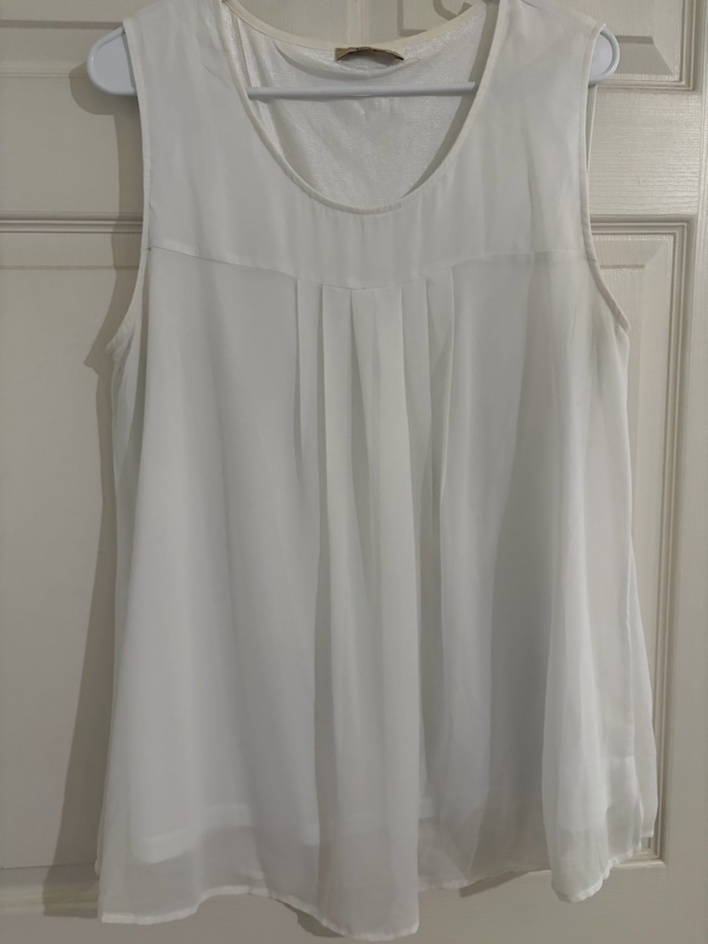 Timeson XL White Chiffon Sleeveless Blouse Flowy Work Top
